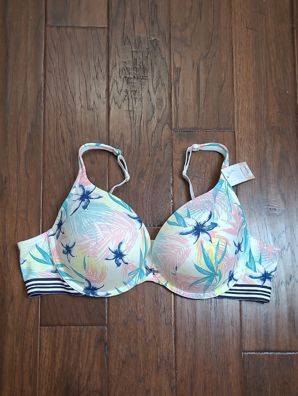 NWT Cacique Colorful Tropical Print Boost Plunge Bra size 46C